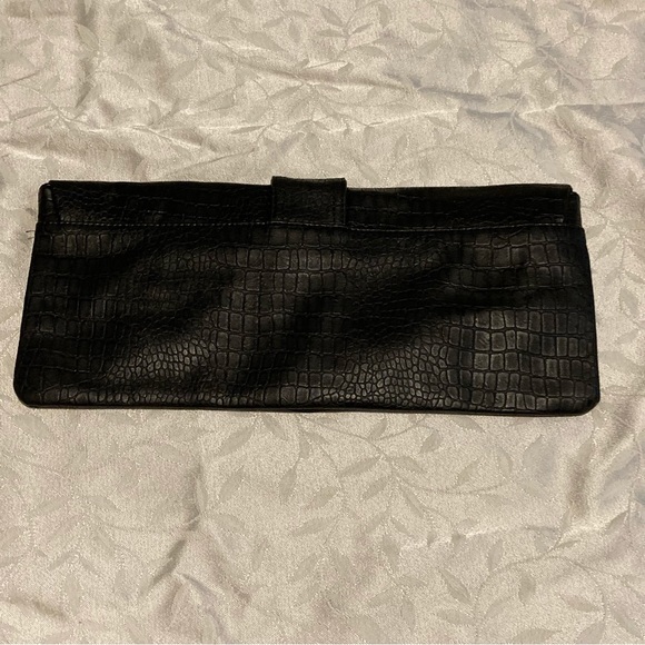 BLACK CLUTCH BAG SNAP TEXTURED PURSE - Picture 5 of 6